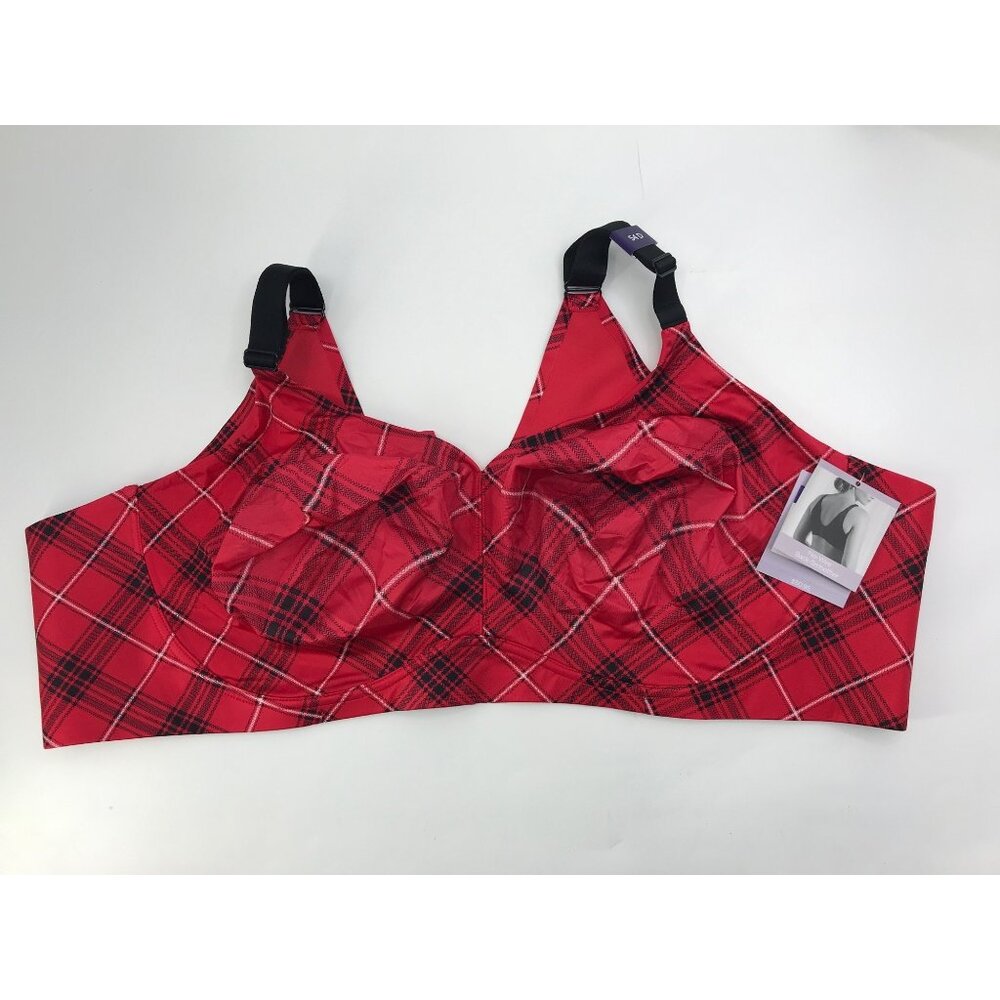 Catherines Wireless Back Smoothing Bra Plaid Red/Black 54D NEW